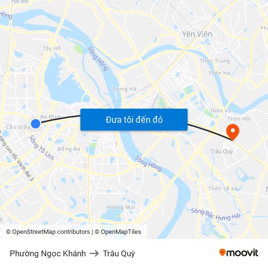 Phường Ngọc Khánh to Trâu Quỳ map