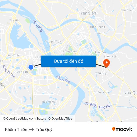 Khâm Thiên to Trâu Quỳ map