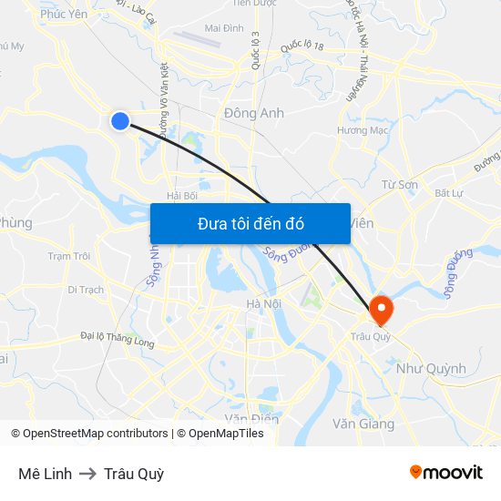 Mê Linh to Trâu Quỳ map