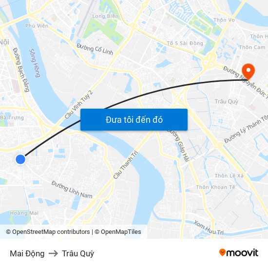 Mai Động to Trâu Quỳ map