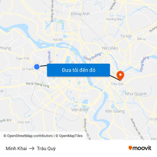 Minh Khai to Trâu Quỳ map