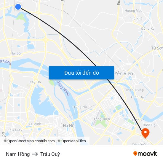 Nam Hồng to Trâu Quỳ map