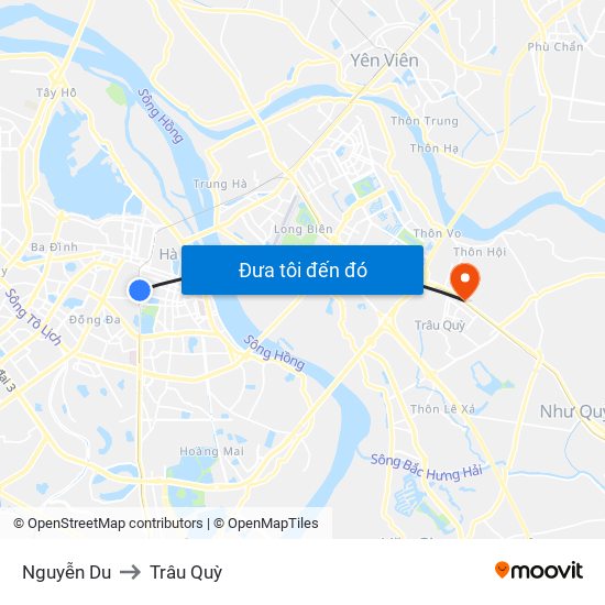 Nguyễn Du to Trâu Quỳ map