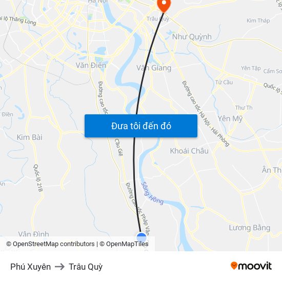 Phú Xuyên to Trâu Quỳ map