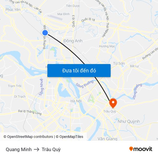 Quang Minh to Trâu Quỳ map