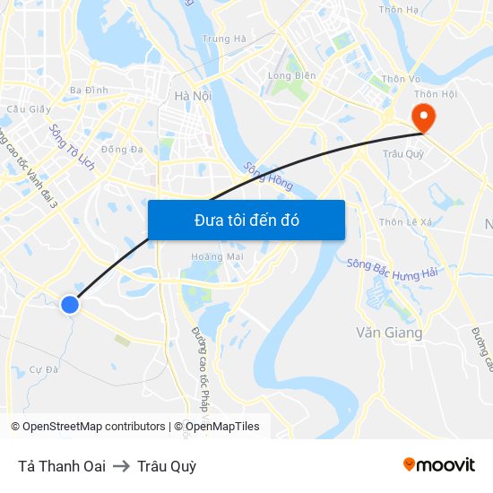 Tả Thanh Oai to Trâu Quỳ map