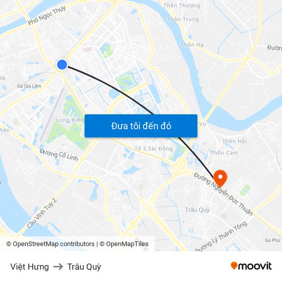 Việt Hưng to Trâu Quỳ map