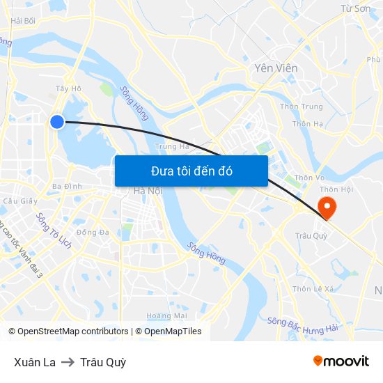 Xuân La to Trâu Quỳ map