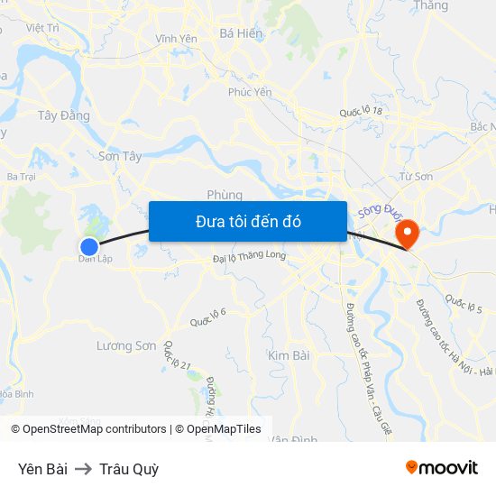 Yên Bài to Trâu Quỳ map