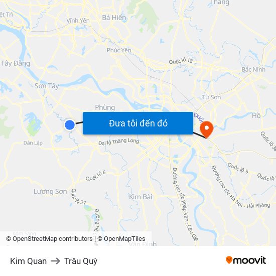 Kim Quan to Trâu Quỳ map