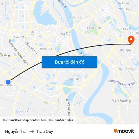 Nguyễn Trãi to Trâu Quỳ map