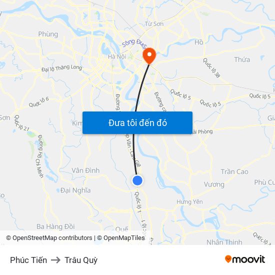 Phúc Tiến to Trâu Quỳ map