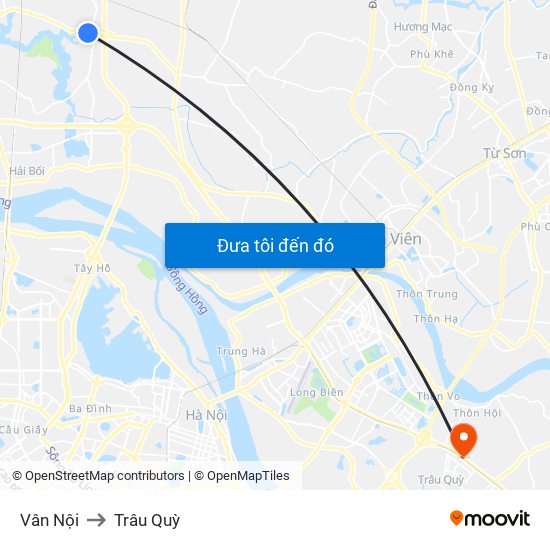 Vân Nội to Trâu Quỳ map