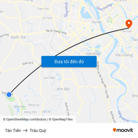 Tân Tiến to Trâu Quỳ map