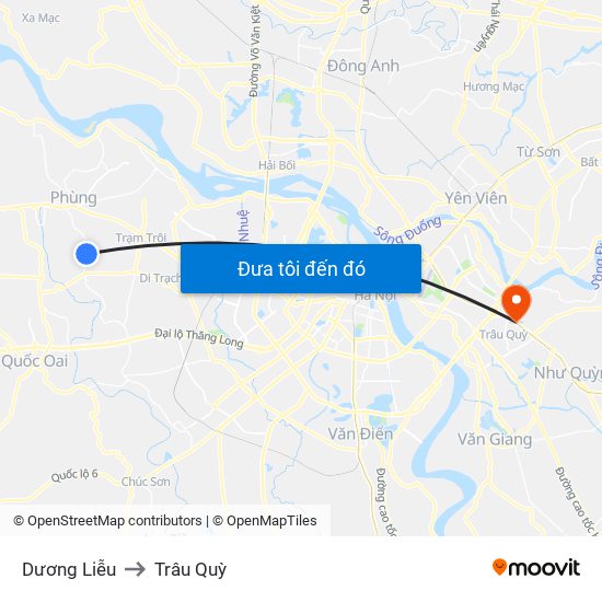 Dương Liễu to Trâu Quỳ map