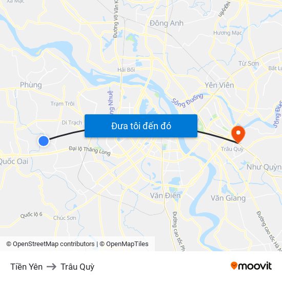 Tiền Yên to Trâu Quỳ map