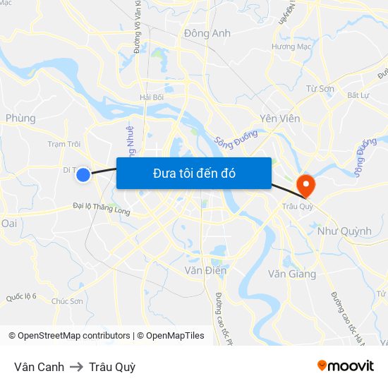 Vân Canh to Trâu Quỳ map