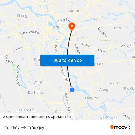 Tri Thủy to Trâu Quỳ map