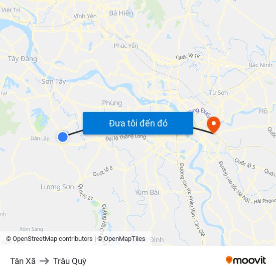 Tân Xã to Trâu Quỳ map