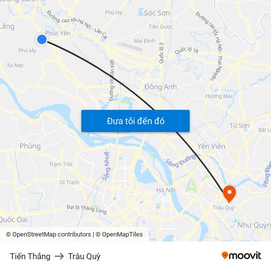 Tiến Thắng to Trâu Quỳ map