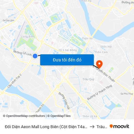 Đối Diện Aeon Mall Long Biên (Cột Điện T4a/2a-B Đường Cổ Linh) to Trâu Quỳ map