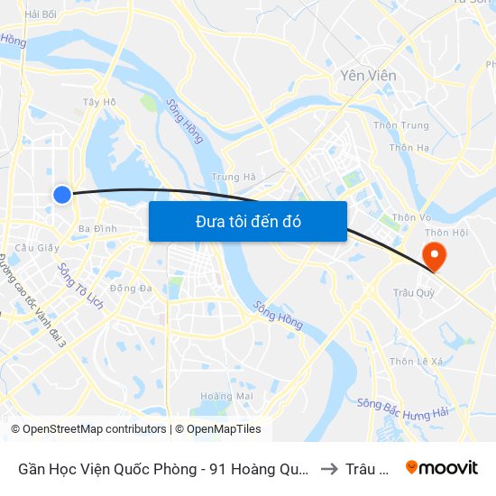 Gần Học Viện Quốc Phòng - 91 Hoàng Quốc Việt to Trâu Quỳ map