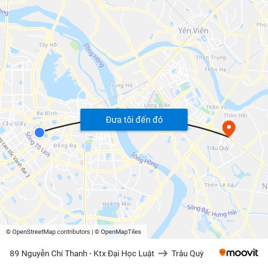 89 Nguyễn Chí Thanh - Ktx Đại Học Luật to Trâu Quỳ map