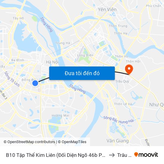 B10 Tập Thể Kim Liên (Đối Diện Ngõ 46b Phạm Ngọc Thạch) to Trâu Quỳ map