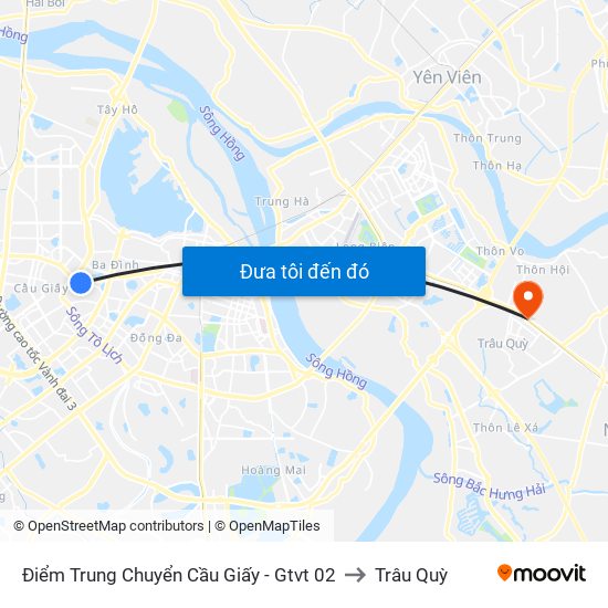 Điểm Trung Chuyển Cầu Giấy - Gtvt 02 to Trâu Quỳ map