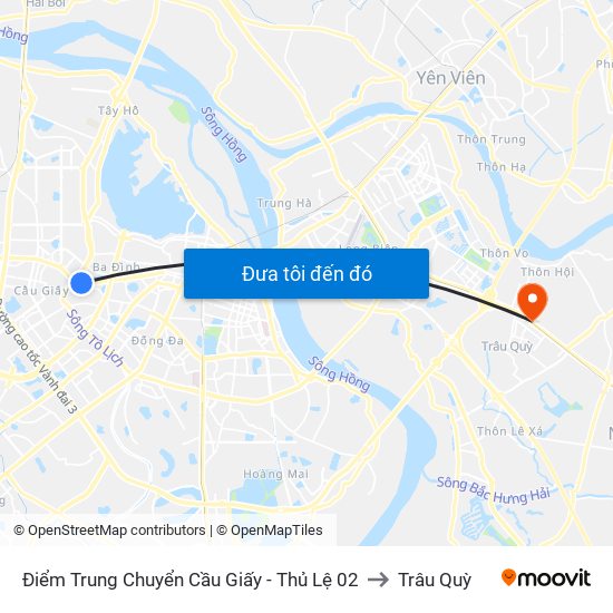 Điểm Trung Chuyển Cầu Giấy - Thủ Lệ 02 to Trâu Quỳ map