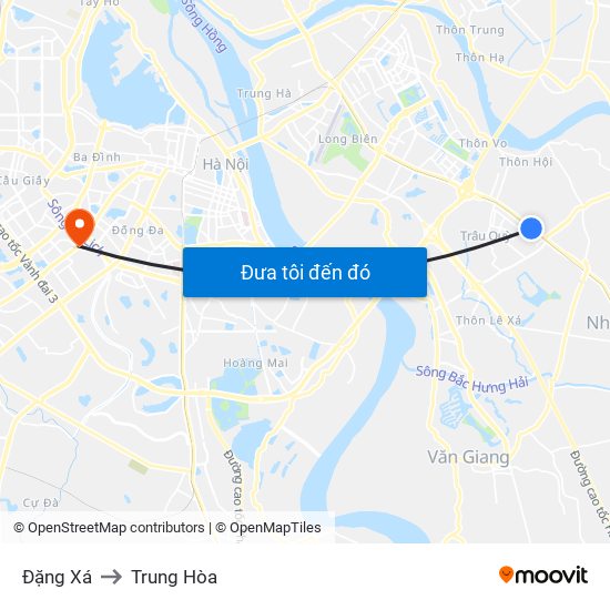 Đặng Xá to Trung Hòa map