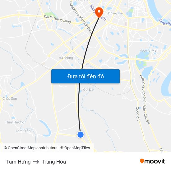 Tam Hưng to Trung Hòa map