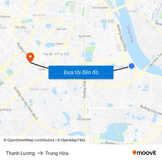 Thanh Lương to Trung Hòa map