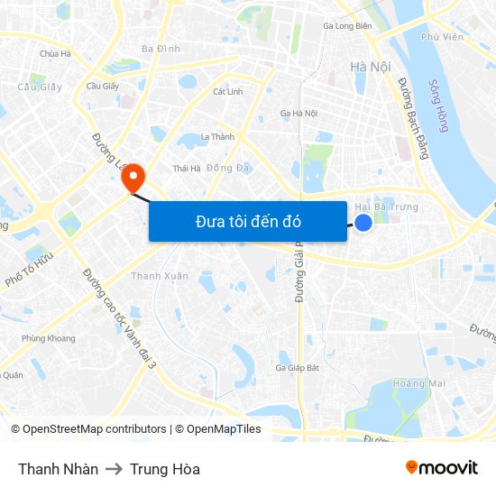 Thanh Nhàn to Trung Hòa map
