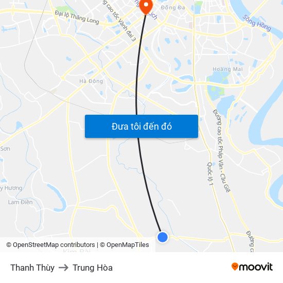 Thanh Thùy to Trung Hòa map