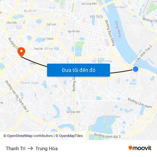 Thanh Trì to Trung Hòa map