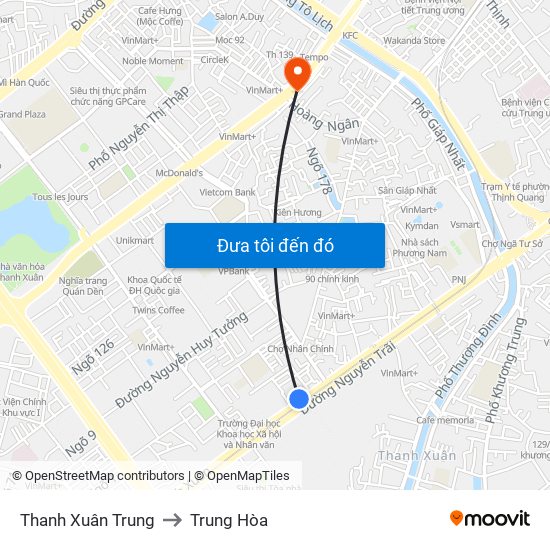 Thanh Xuân Trung to Trung Hòa map