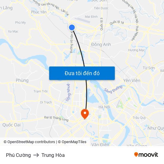Phú Cường to Trung Hòa map