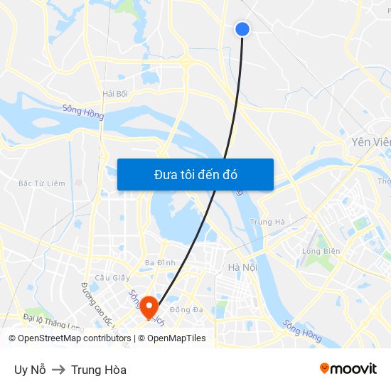 Uy Nỗ to Trung Hòa map