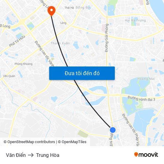 Văn Điển to Trung Hòa map