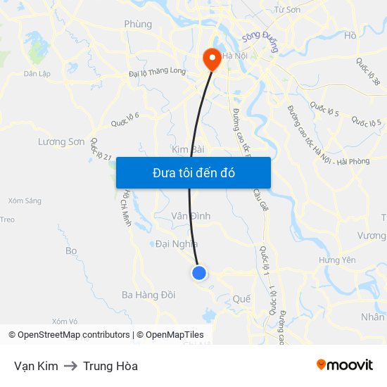 Vạn Kim to Trung Hòa map