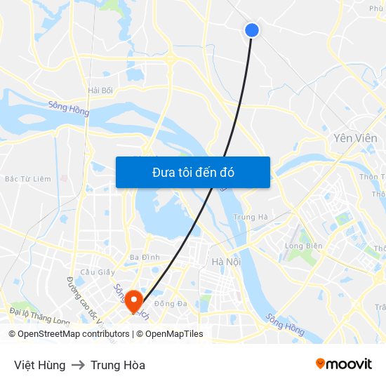 Việt Hùng to Trung Hòa map