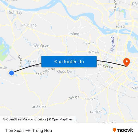 Tiến Xuân to Trung Hòa map