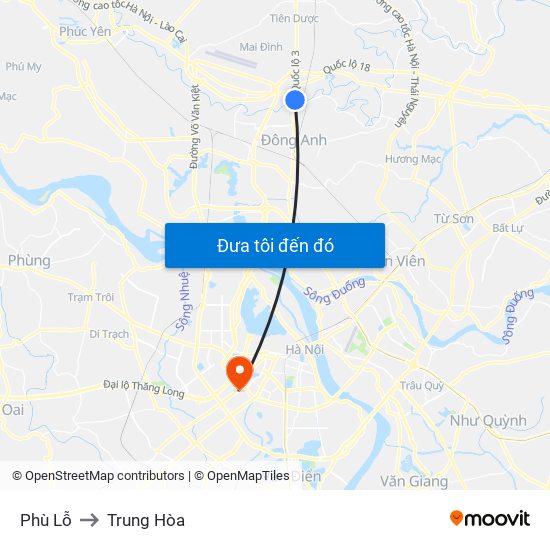 Phù Lỗ to Trung Hòa map