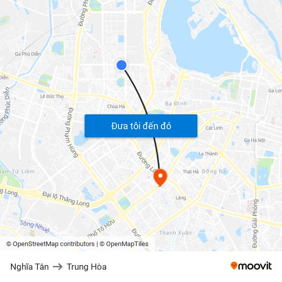 Nghĩa Tân to Trung Hòa map