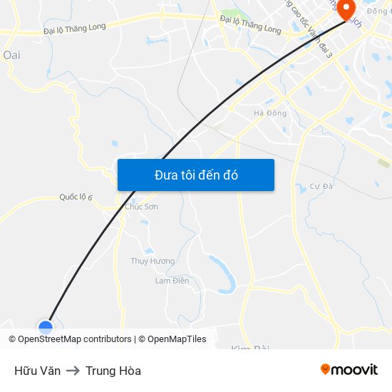 Hữu Văn to Trung Hòa map