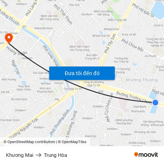 Khương Mai to Trung Hòa map