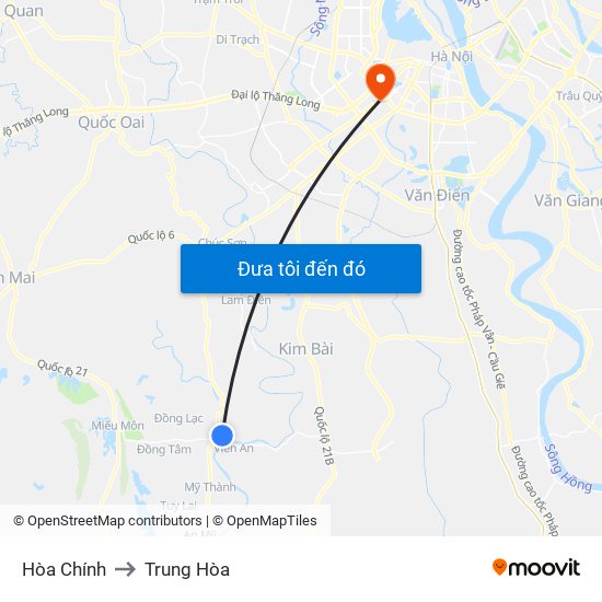 Hòa Chính to Trung Hòa map