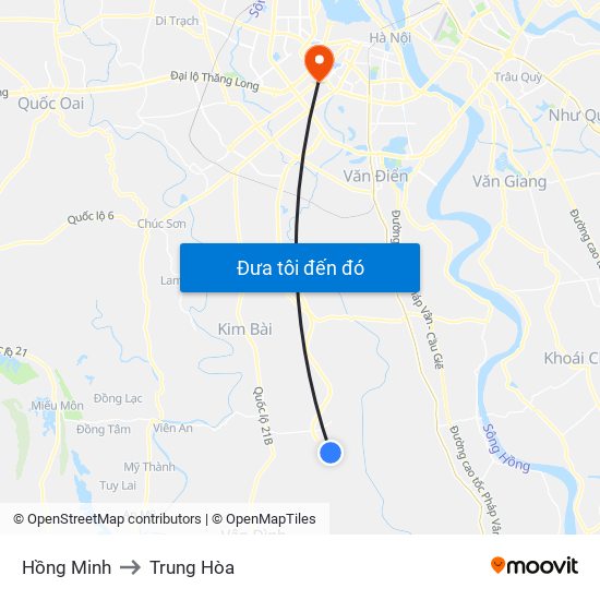 Hồng Minh to Trung Hòa map