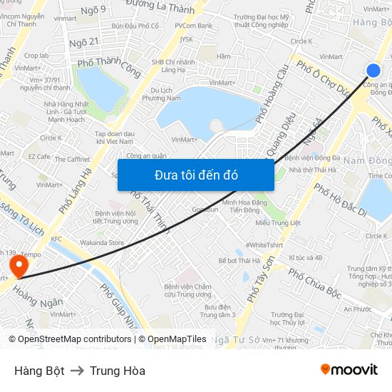 Hàng Bột to Trung Hòa map